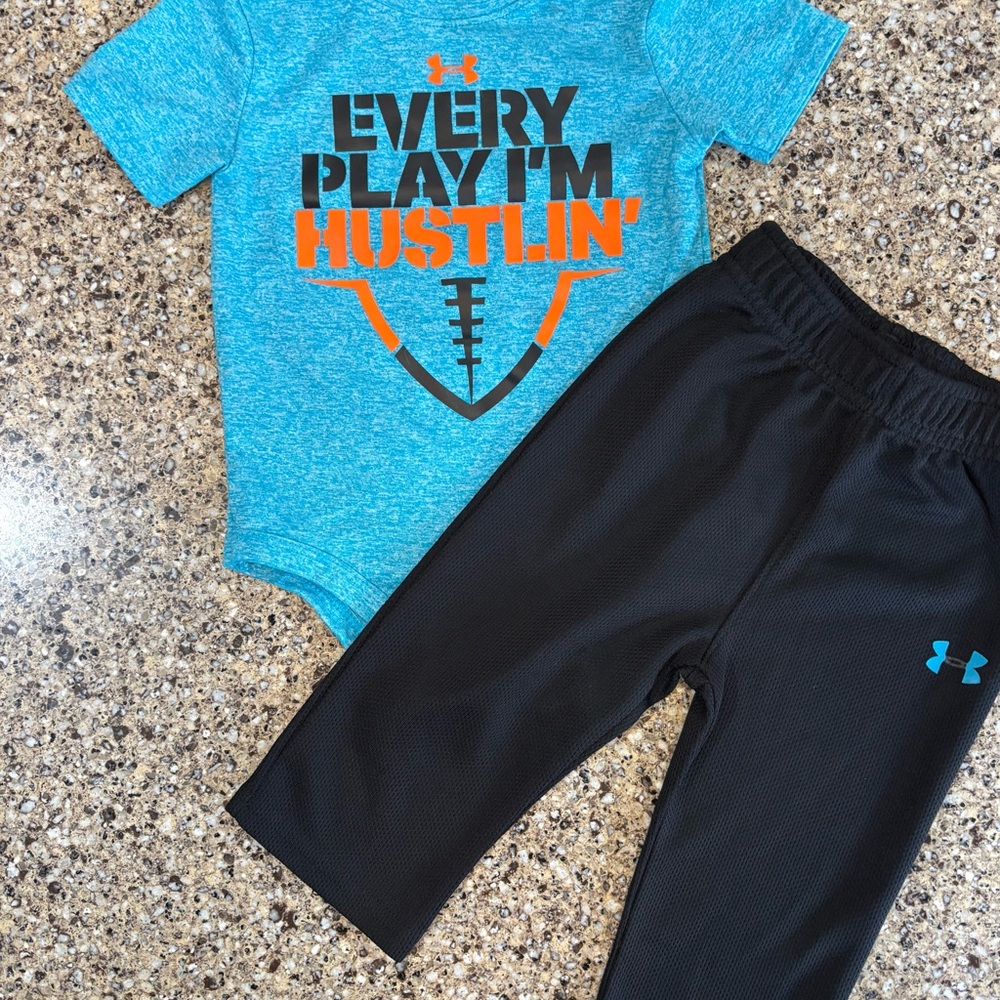 Under Armour Boys 6/9 Month Teal and Black Outfit